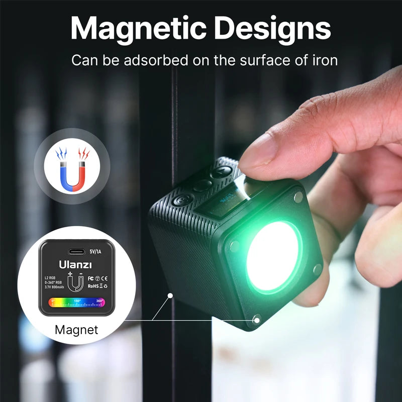 Ulanzi L2 RGB Mini COB Video Light - 360° Full Color Magnetic LED with Diffuser