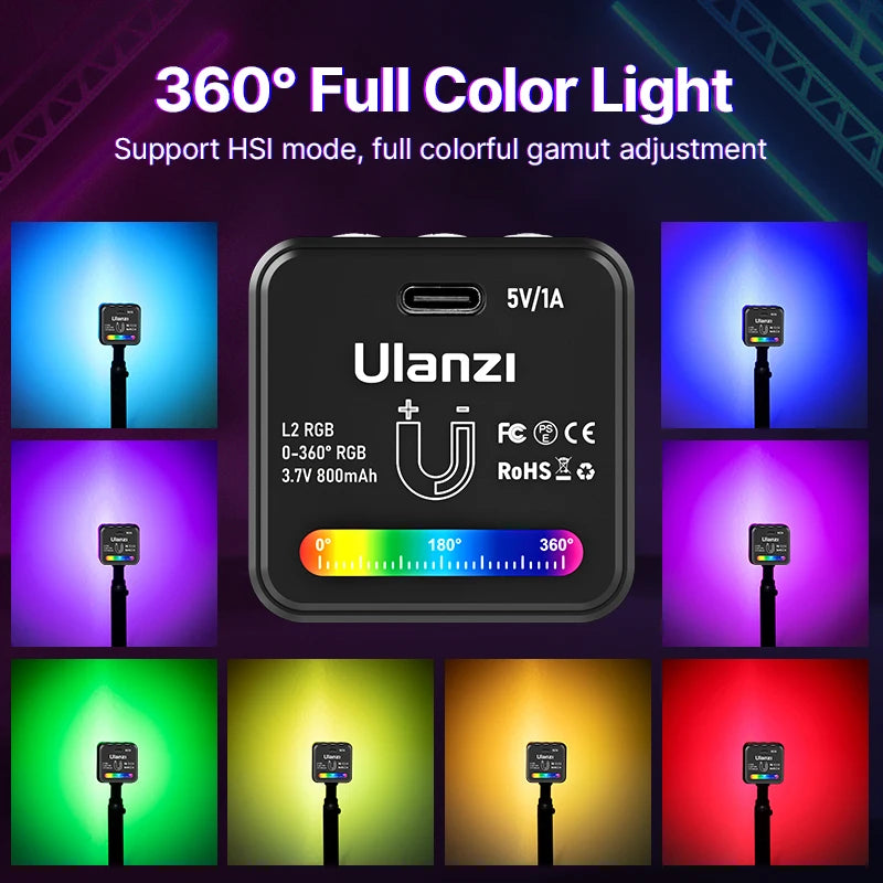 Ulanzi L2 RGB Mini COB Video Light - 360° Full Color Magnetic LED with Diffuser
