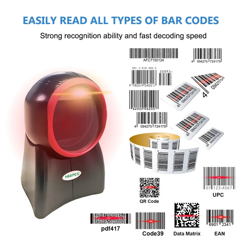 Professional 2D Omnidirectional Barcode Scanner - USB Desktop Auto-Sense Reader