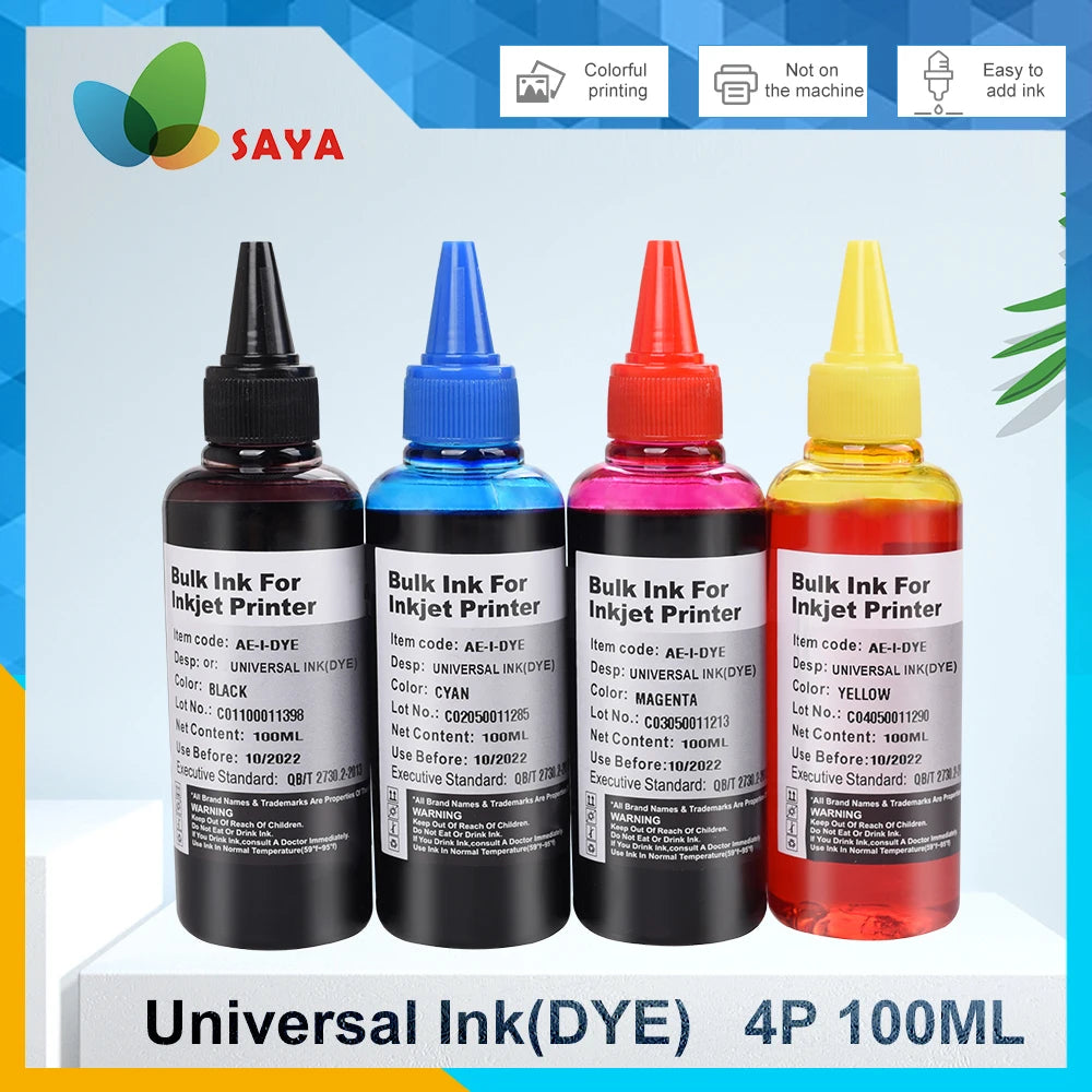 Universal Printer Refill Ink Set - 100ml 4-Color Pack for Canon, HP, Epson & Brother