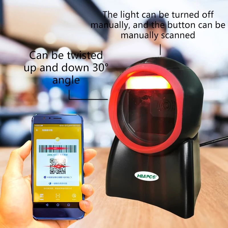 Professional 2D Omnidirectional Barcode Scanner - USB Desktop Auto-Sense Reader