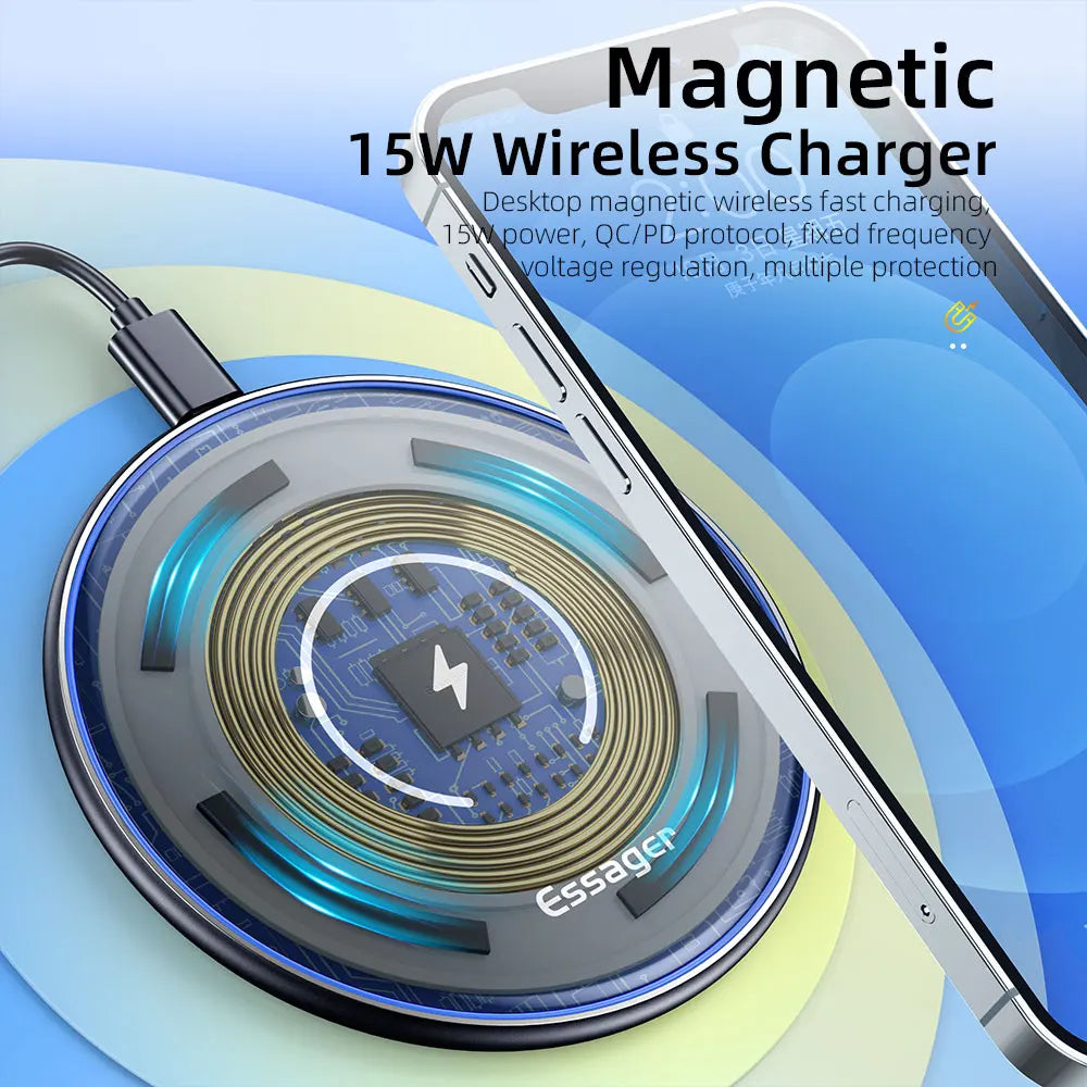 Essager 15W Qi Magnetic Wireless Charger - Fast Charging Pad for iPhone 12/13/14 & Samsung