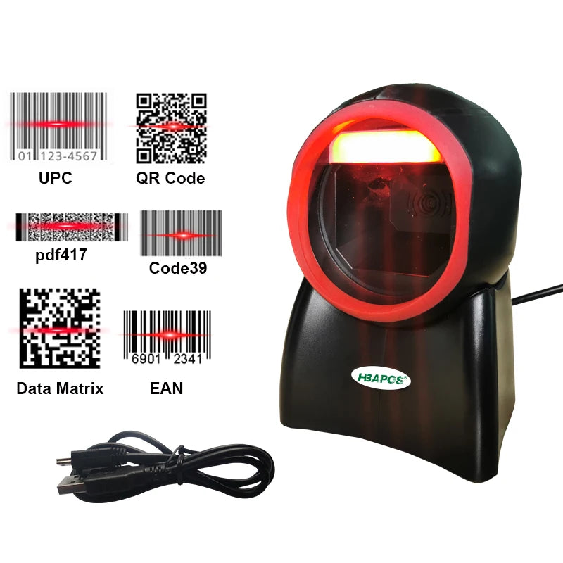 Professional 2D Omnidirectional Barcode Scanner - USB Desktop Auto-Sense Reader