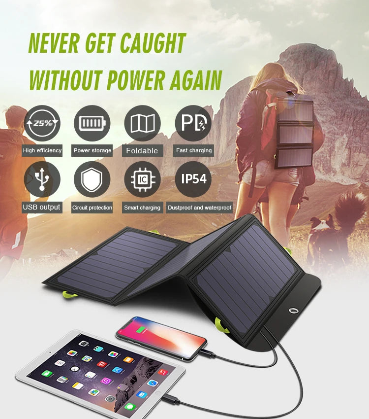 ALLPOWERS 21W Solar Panel Charger with 10000mAh Battery - Waterproof Portable Power Bank