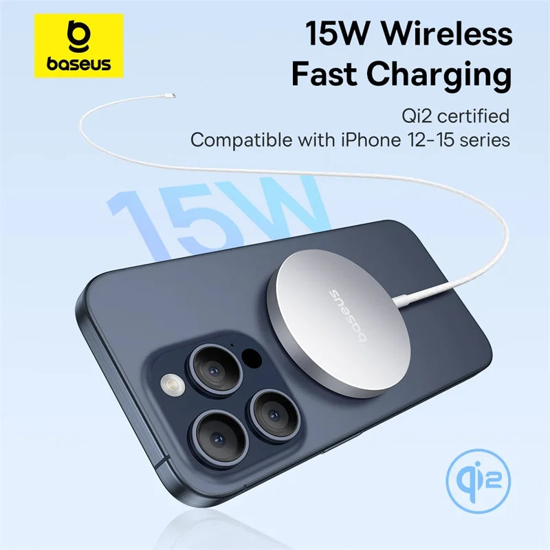 Baseus Qi2 15W Magnetic Wireless Charger - Fast Charging for iPhone 16/15/14/13 Pro Max