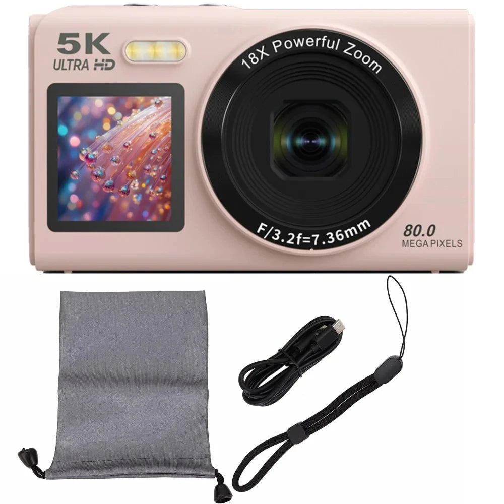 Ourlife 5K Digital Camera - 80MP Dual Screen Vlogging Camera with 18X Zoom