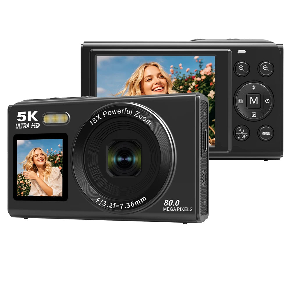Ourlife 5K Digital Camera - 80MP Dual Screen Vlogging Camera with 18X Zoom