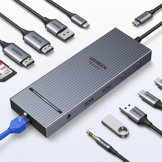 UGREEN 6-in-1 USB-C Hub with 4K DisplayPort & Dual HDMI - 10Gbps Data Transfer