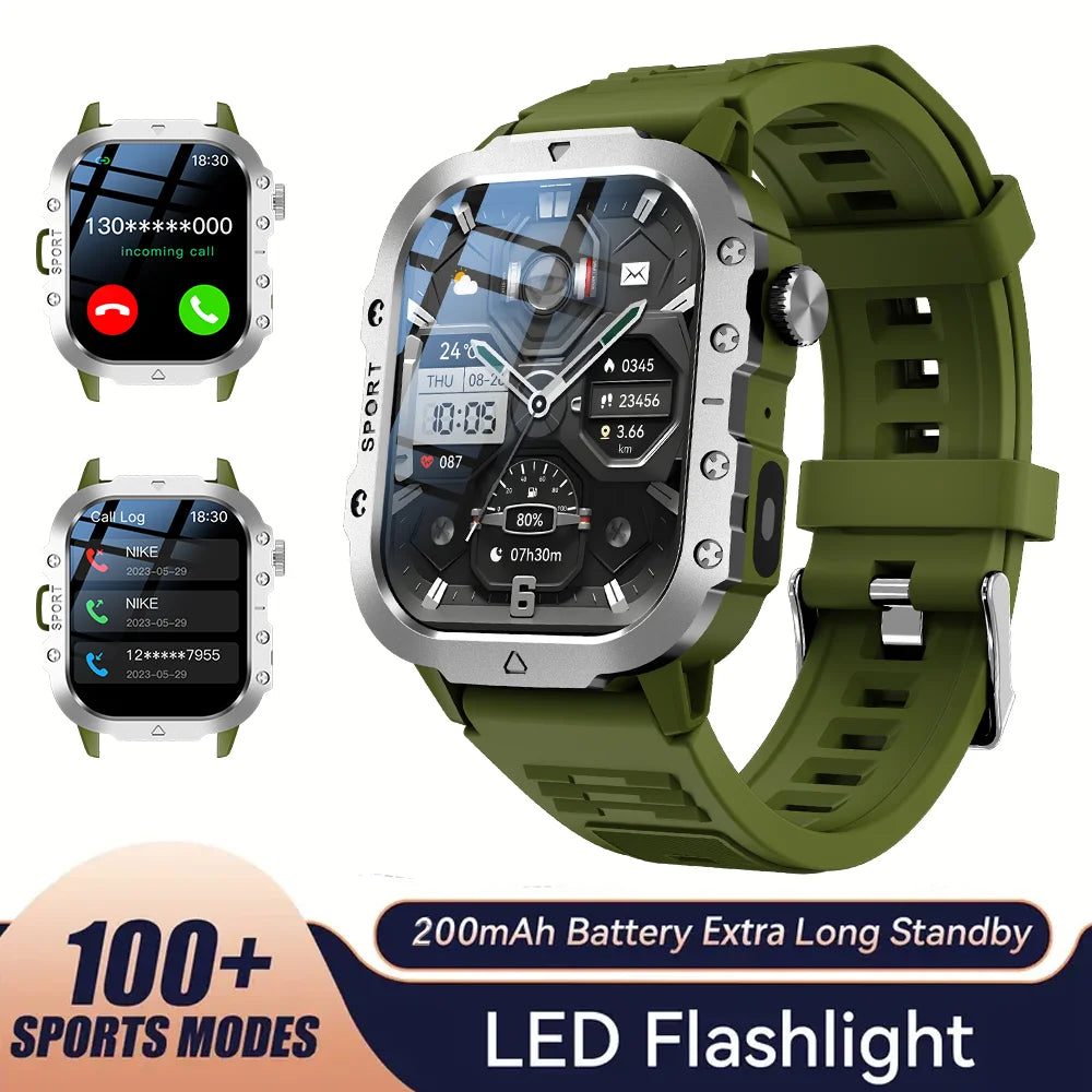 Outdoor Sports Smart Watch - 2.01" HD Display with LED Flashlight & Bluetooth Calling