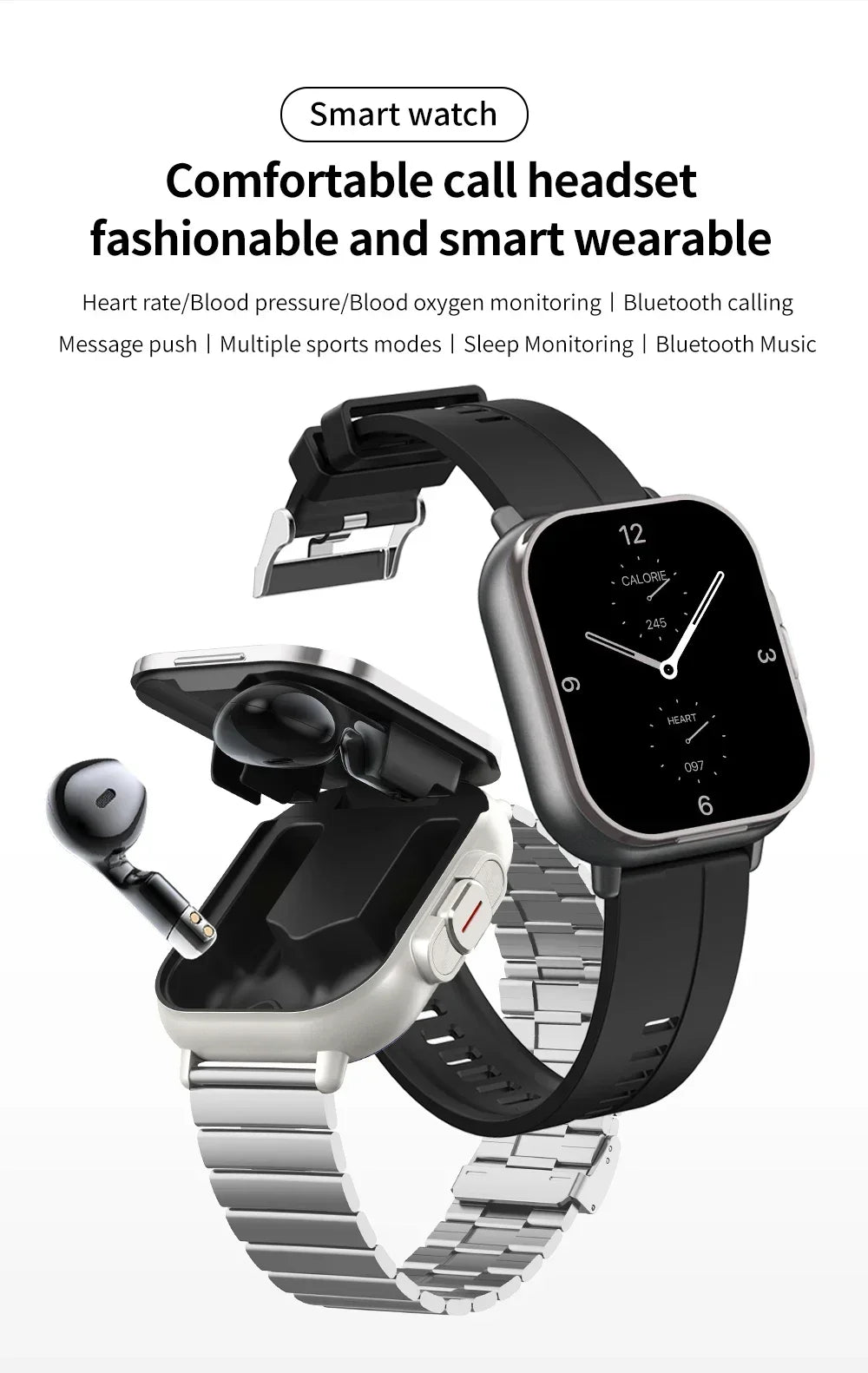 Doogee Smart Watch with TWS Earphones - 2-in-1 Bluetooth Wireless Earbuds & Fitness Tracker
