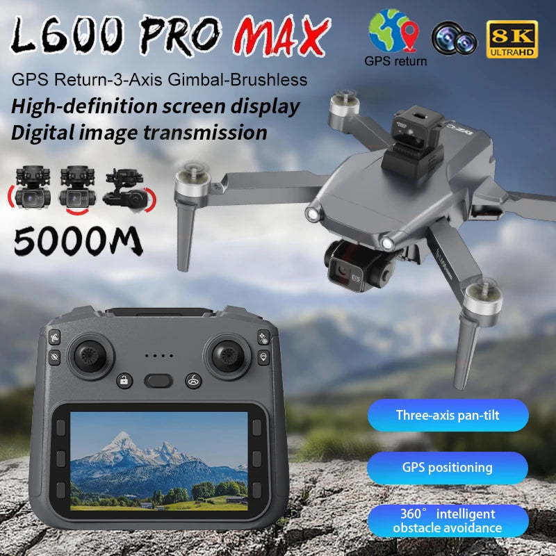 L600 Pro Max Professional Drone - 8K Camera, 3-Axis Gimbal, 360° Obstacle Avoidance