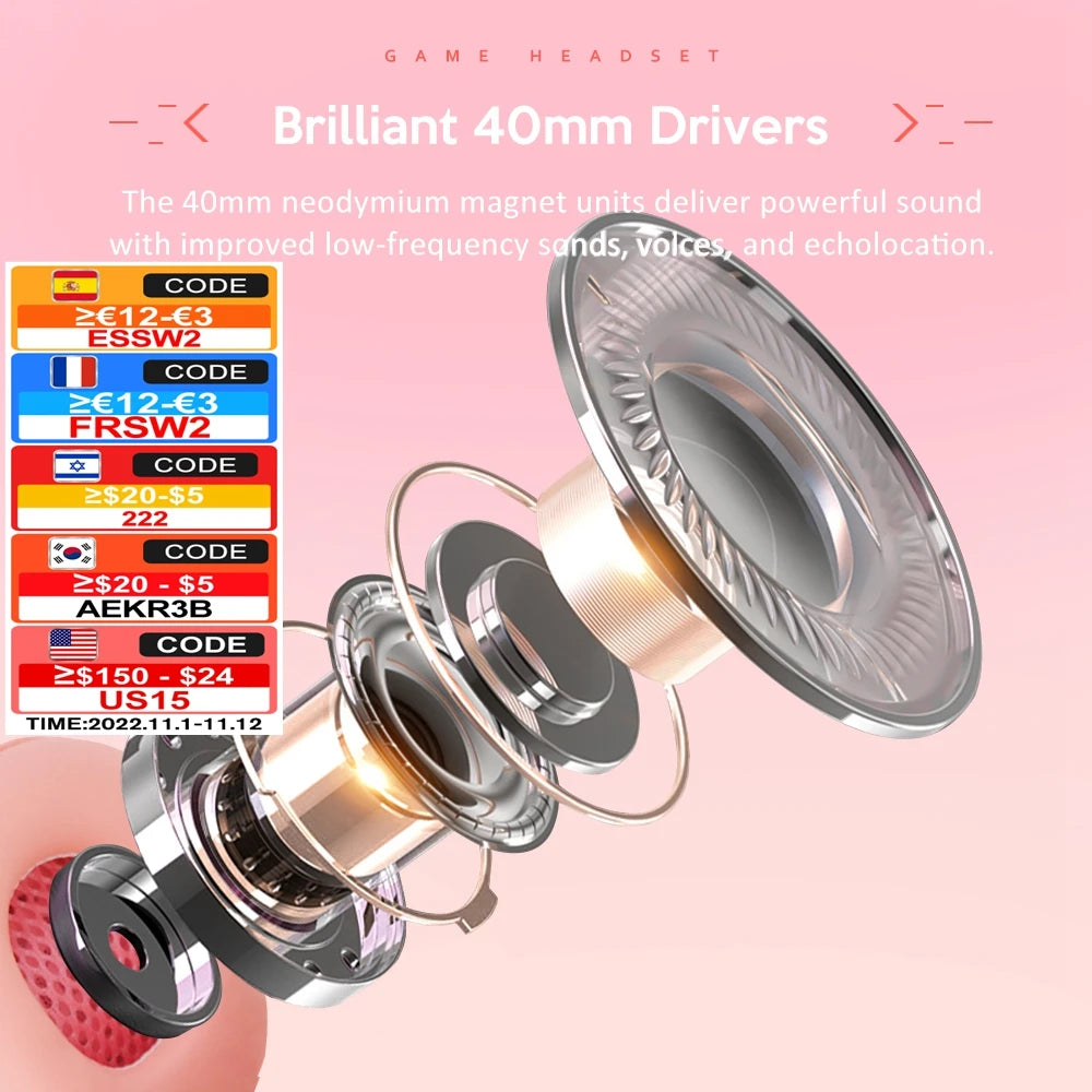 QearFun Pink Gaming Headset with Microphone - PC/PS4/Laptop Compatible