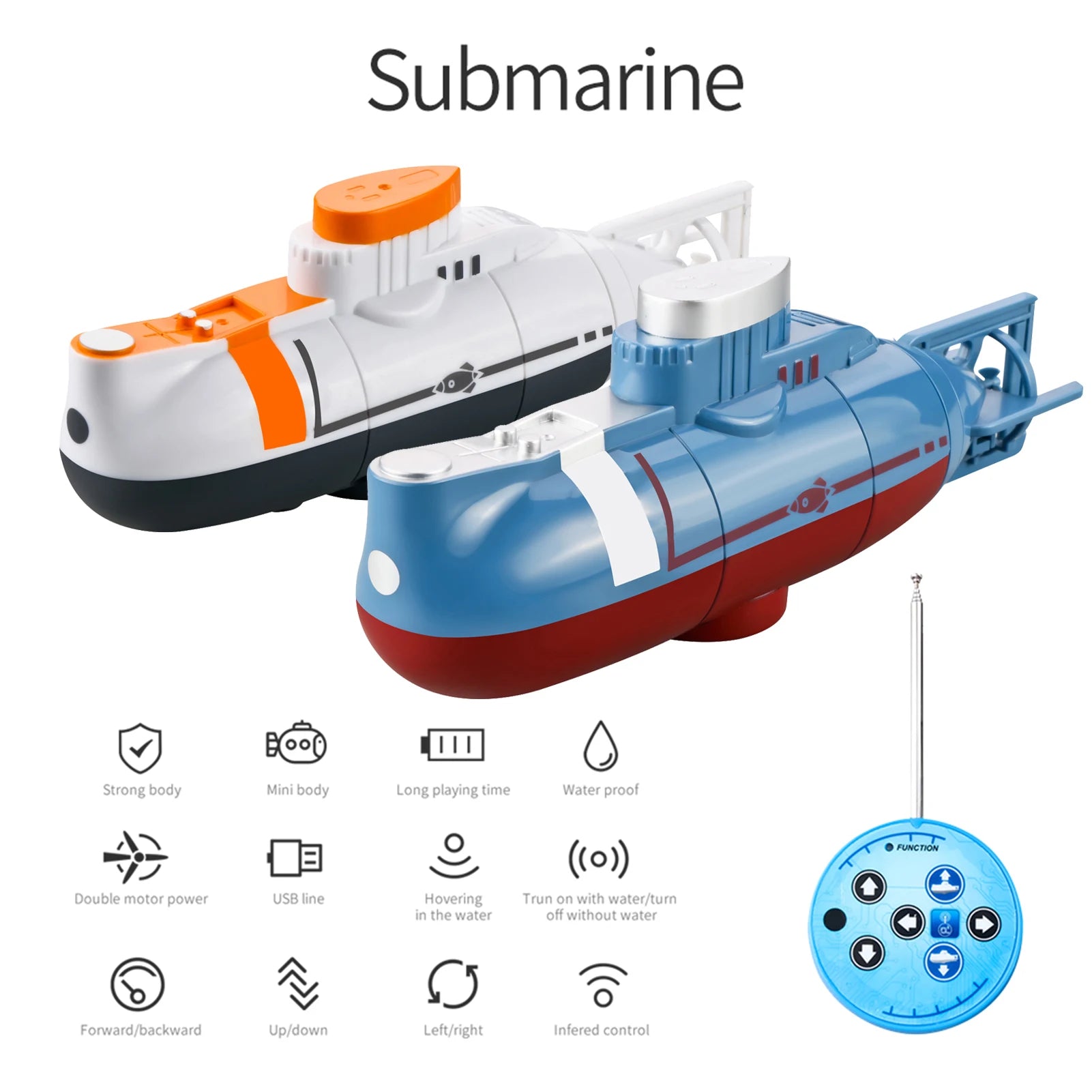 Mini RC Submarine - 0.1m/s Remote Control Waterproof Diving Toy