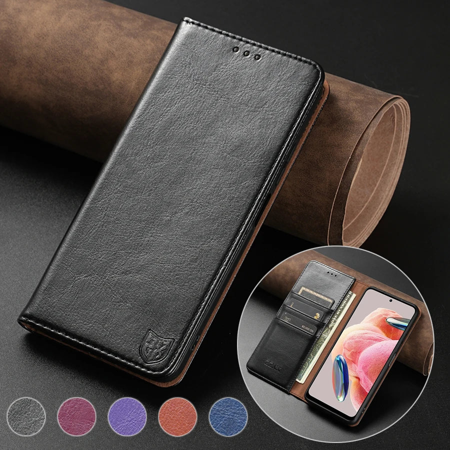 Premium Magnetic Leather Wallet Case with Card Holder for Xiaomi Redmi & Poco Series