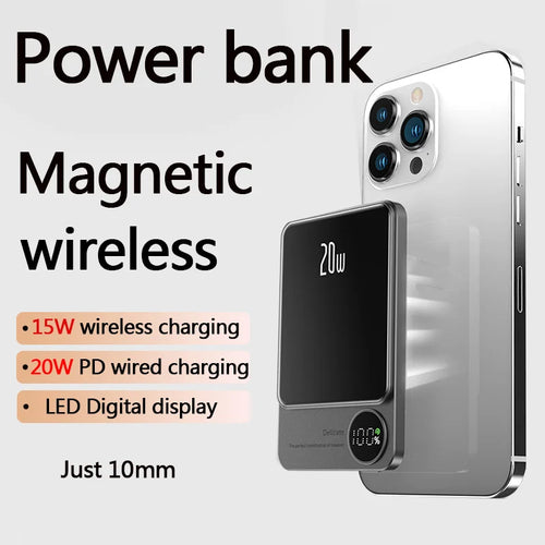 10000mAh Alloy Magnetic Powerbank Magnetic Power Bank Wireless Fast Charger For iPhone 15 14 13 12 11 Backup battery For Magsafe