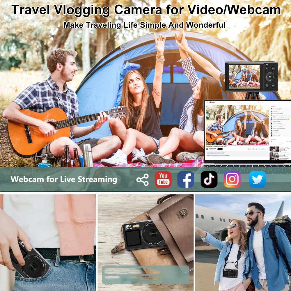 Ourlife 5K Digital Camera - 80MP Dual Screen Vlogging Camera with 18X Zoom