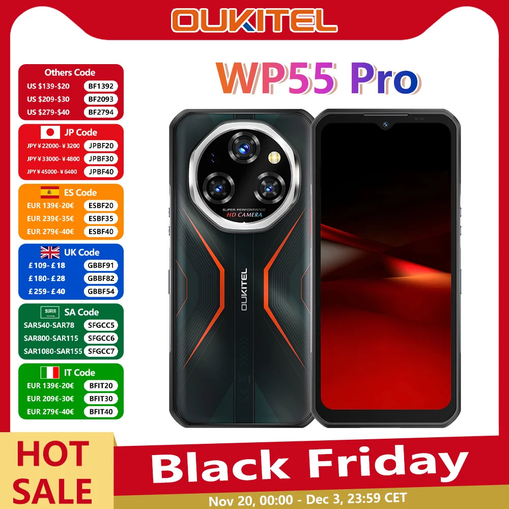 Oukitel WP55 Pro 5G Rugged Smartphone - 48GB RAM + 512GB Storage, 11000mAh Battery, 108MP Camera