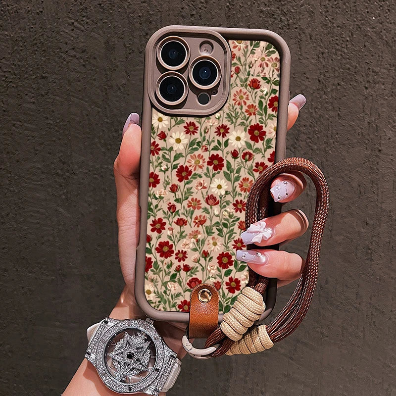 Floral Lanyard Phone Case for iPhone - Soft Silicone Protective Cover with Strap