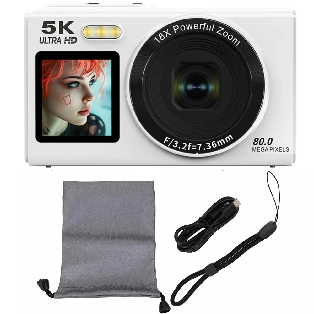 Ourlife 5K Digital Camera - 80MP Dual Screen Vlogging Camera with 18X Zoom
