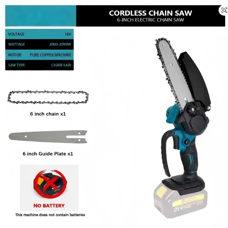Professional 6-Inch Mini Electric Chainsaw - 1700RPM Cordless One-Hand Pruning Saw for Makita 18V Battery