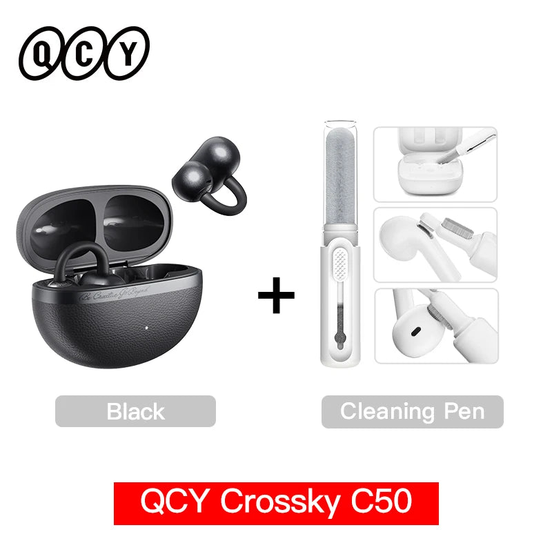 QCY Crossky C50 Open-Ear Bluetooth Earbuds - Wireless Clip-On Sports Headphones with AI Call Technology