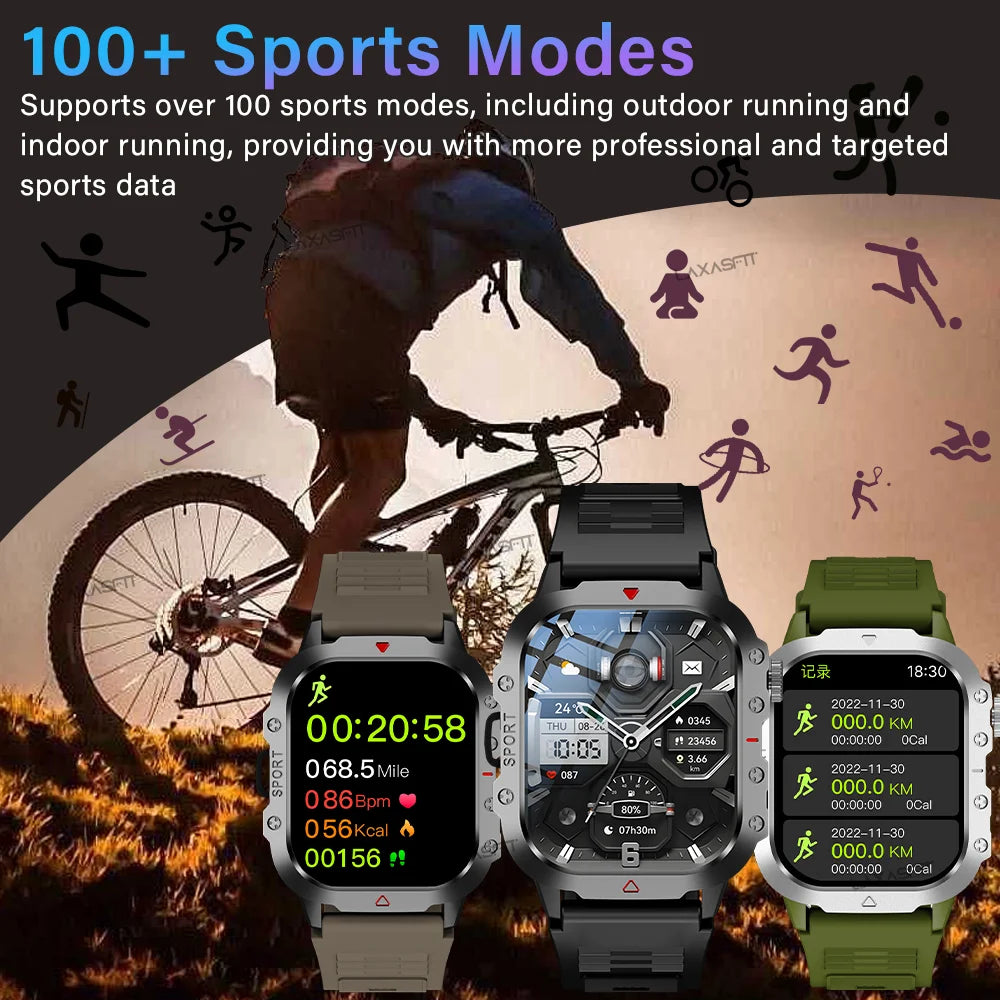 Outdoor Sports Smart Watch - 2.01" HD Display with LED Flashlight & Bluetooth Calling