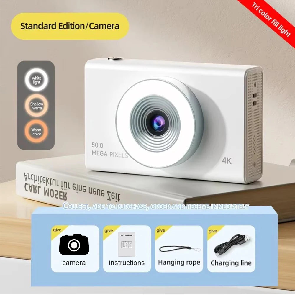 4K Digital Camera for Students - 48MP Compact Camera with 8X Zoom & 180° Flip Screen