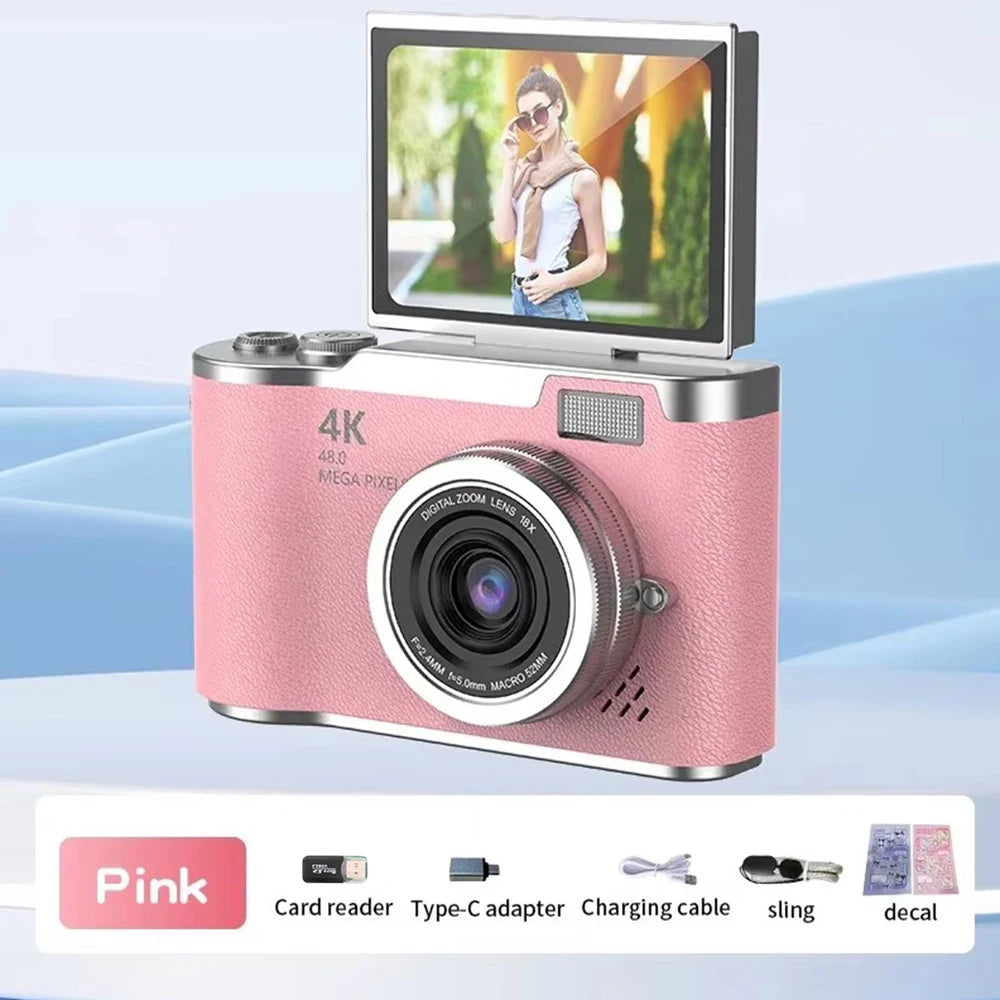 4K Digital Camera for Students - 48MP Compact Camera with 8X Zoom & 180° Flip Screen