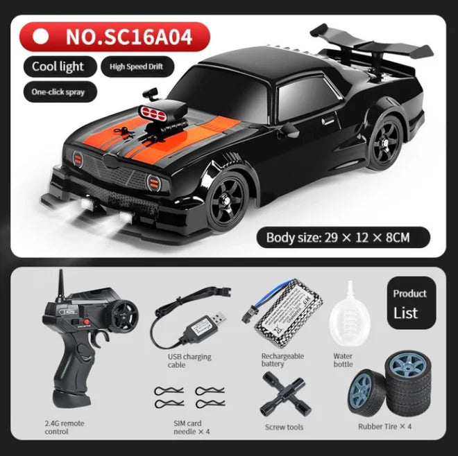 2.4GHz 4WD High-Speed RC Drift Car with LED Lights & Spray Effect