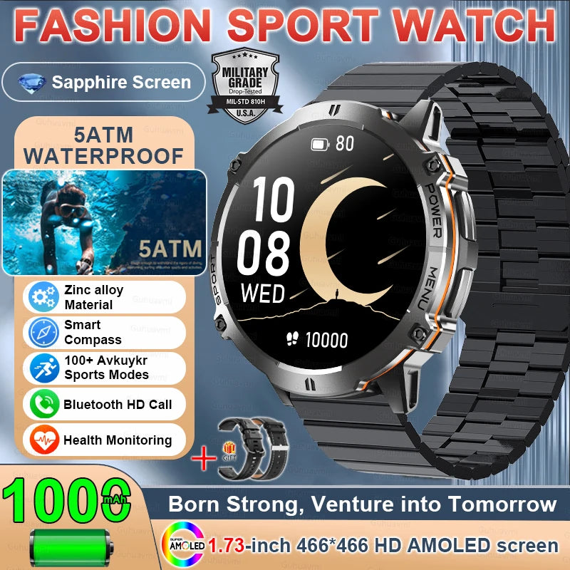 T-Rex 3 Military GPS Smart Watch - 1.73" AMOLED Display, 1000mAh Battery, 5ATM Waterproof