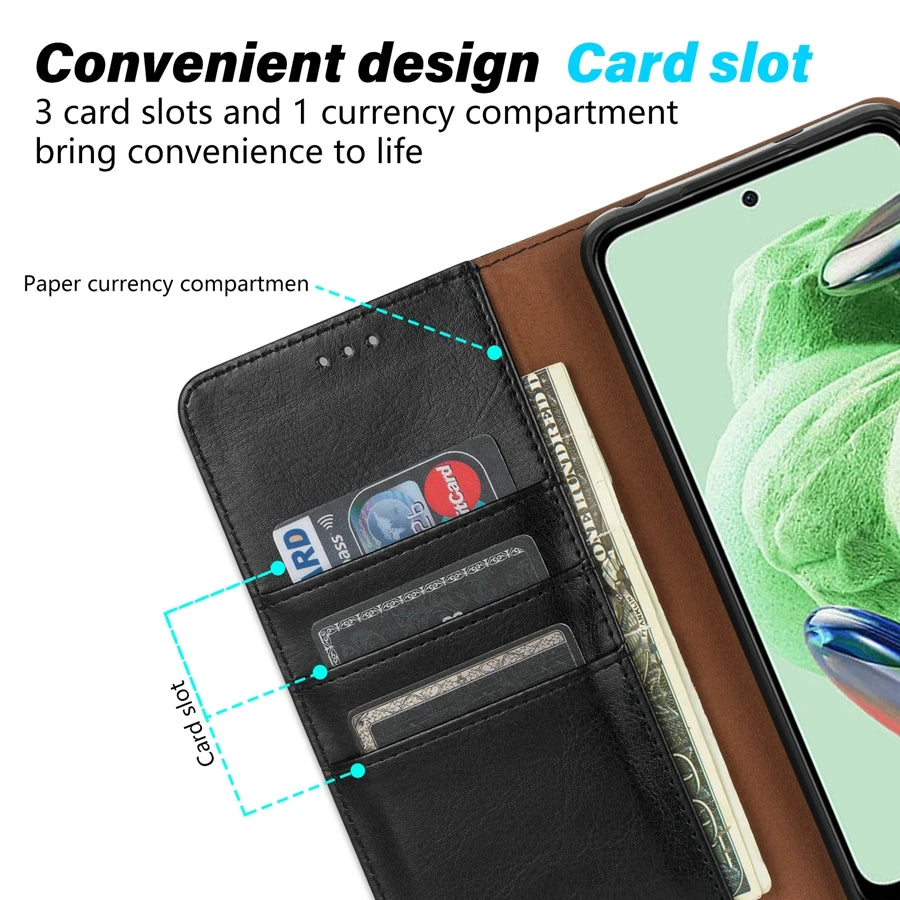 Premium Magnetic Leather Wallet Case with Card Holder for Xiaomi Redmi & Poco Series
