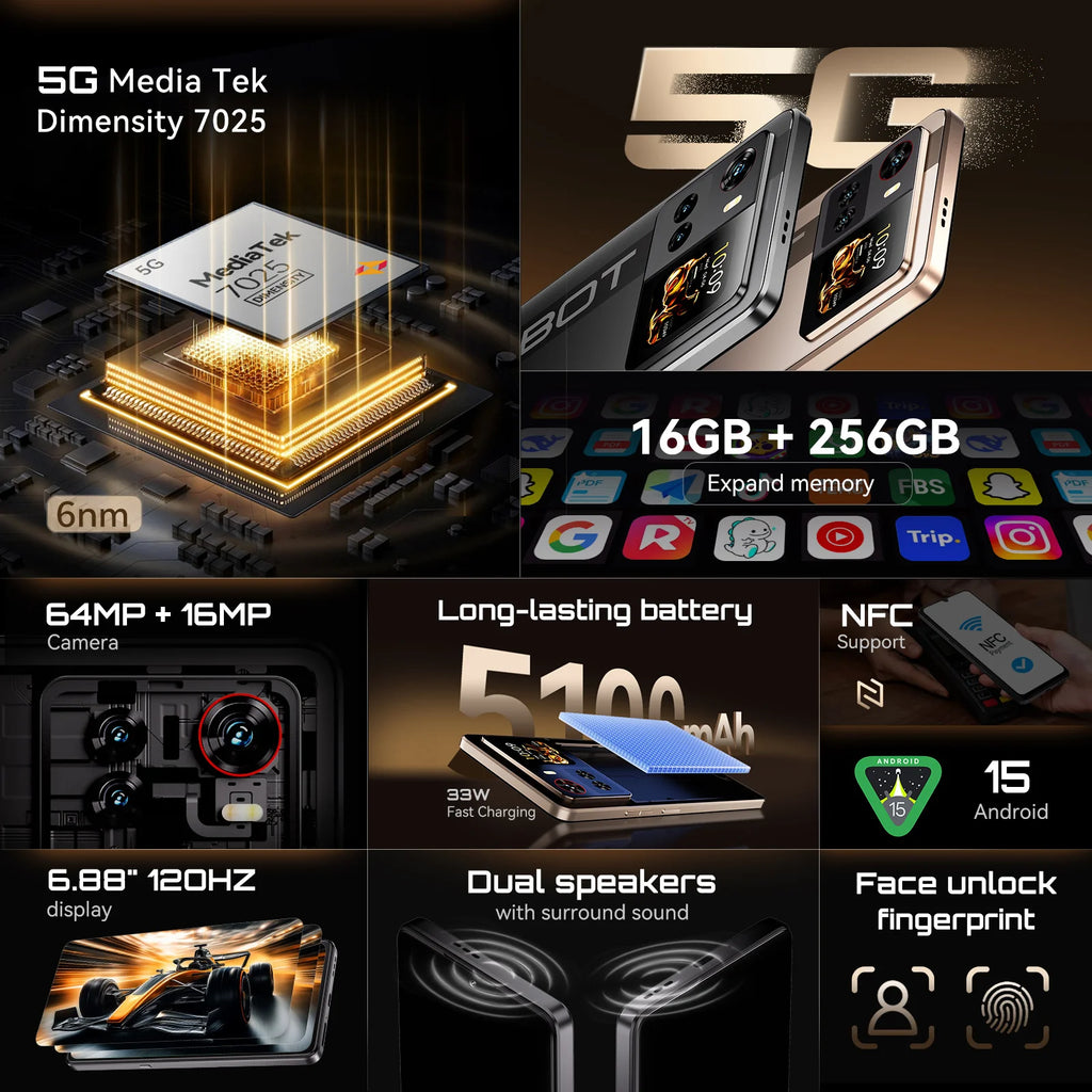 Cubot X100 5G Smartphone - 6.88" Display, 16GB RAM, 256GB Storage, 64MP Camera