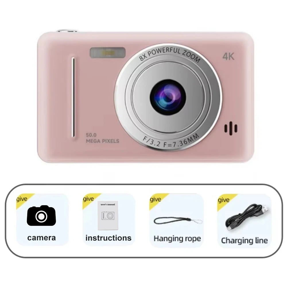 4K Digital Camera for Students - 48MP Compact Camera with 8X Zoom & 180° Flip Screen