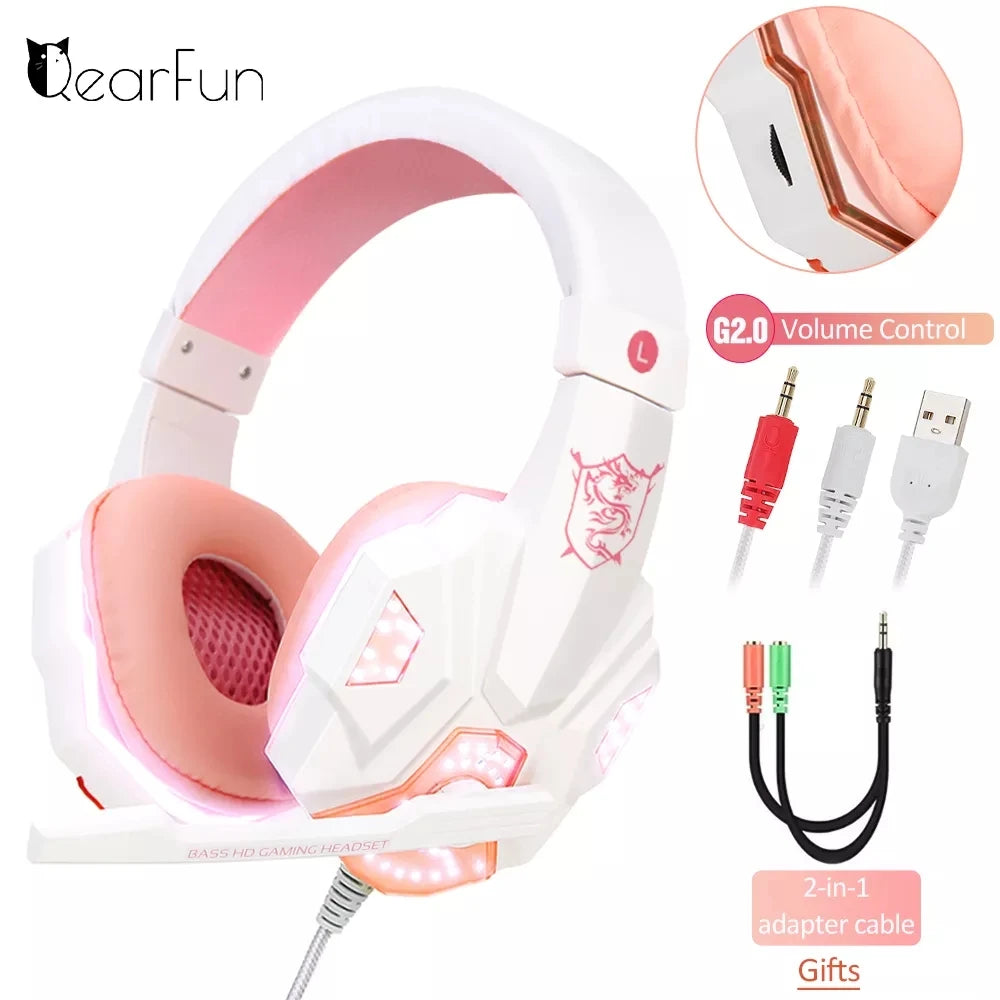 QearFun Pink Gaming Headset with Microphone - PC/PS4/Laptop Compatible