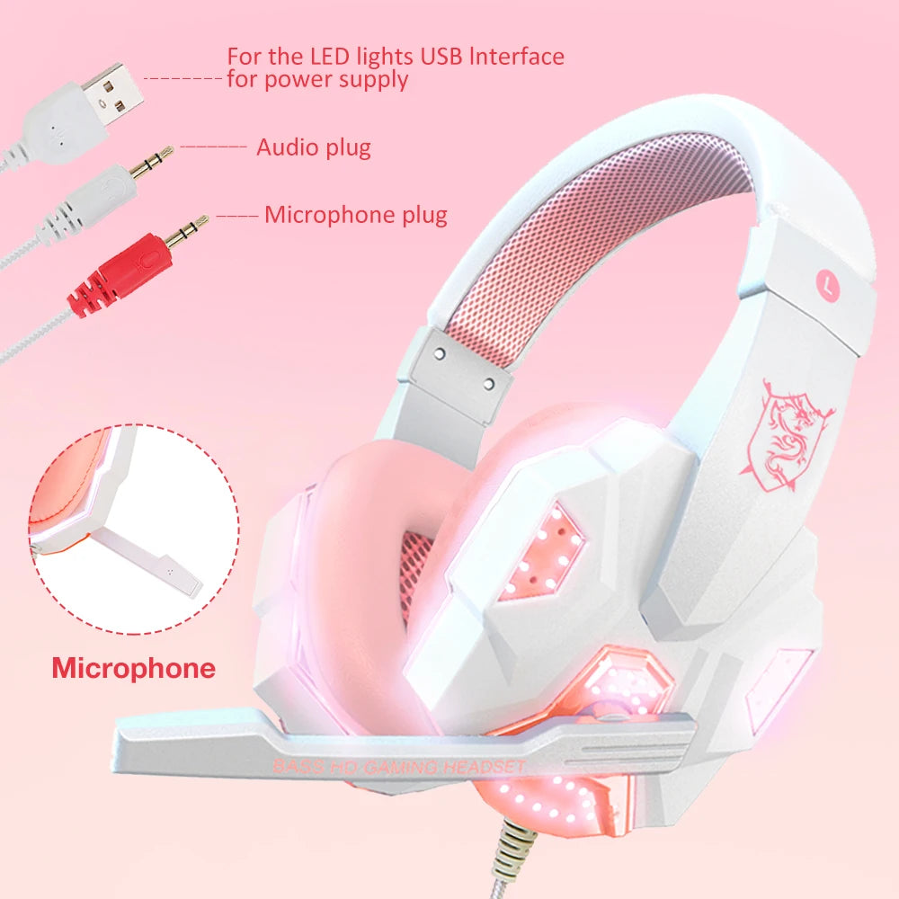 QearFun Pink Gaming Headset with Microphone - PC/PS4/Laptop Compatible