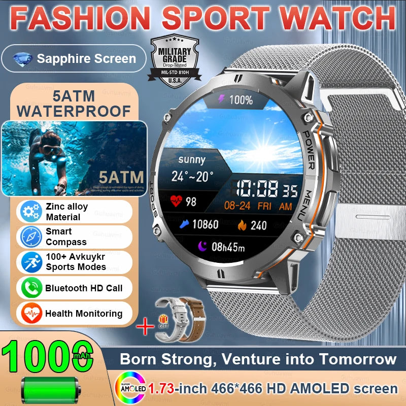T-Rex 3 Military GPS Smart Watch - 1.73" AMOLED Display, 1000mAh Battery, 5ATM Waterproof
