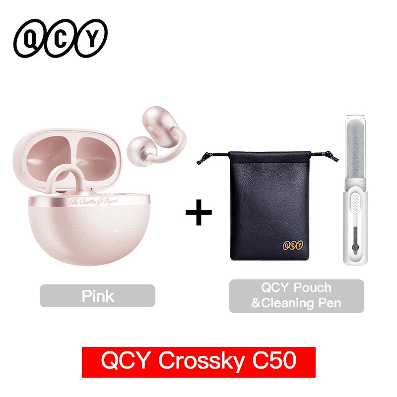 QCY Crossky C50 Open-Ear Bluetooth Earbuds - Wireless Clip-On Sports Headphones with AI Call Technology