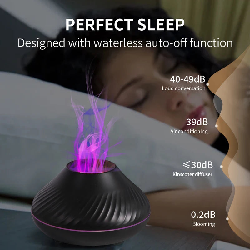 Volcanic Aroma Diffuser - 130ml USB Essential Oil Humidifier with Flame Light