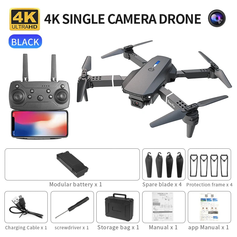 E88 Pro 4K WiFi FPV Drone - Foldable RC Quadcopter with HD Wide-Angle Camera