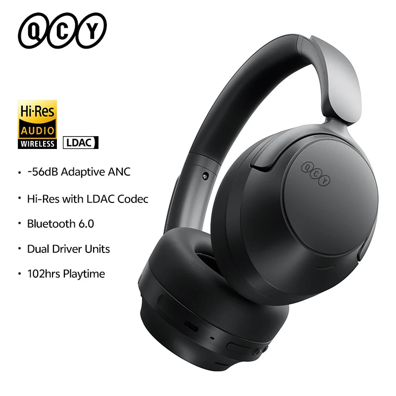 QCY H3S Premium Wireless Over-Ear Headphones - Adaptive ANC, Hi-Res LDAC, 102H Battery