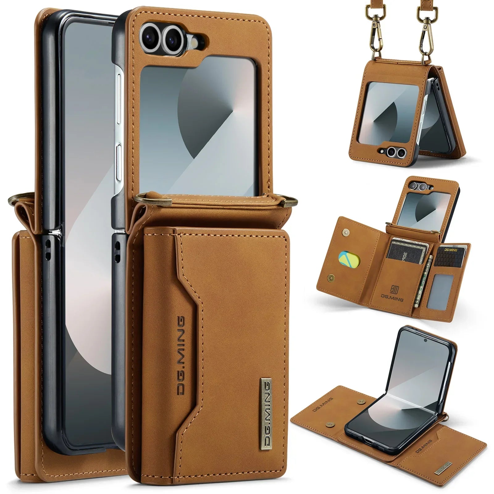 Premium Crossbody Leather Wallet Case for Samsung Galaxy Z Flip 7/6/5/4/3 5G - Triple Fold with Card Slots