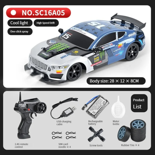 2.4GHz 4WD High-Speed RC Drift Car with LED Lights & Spray Effect