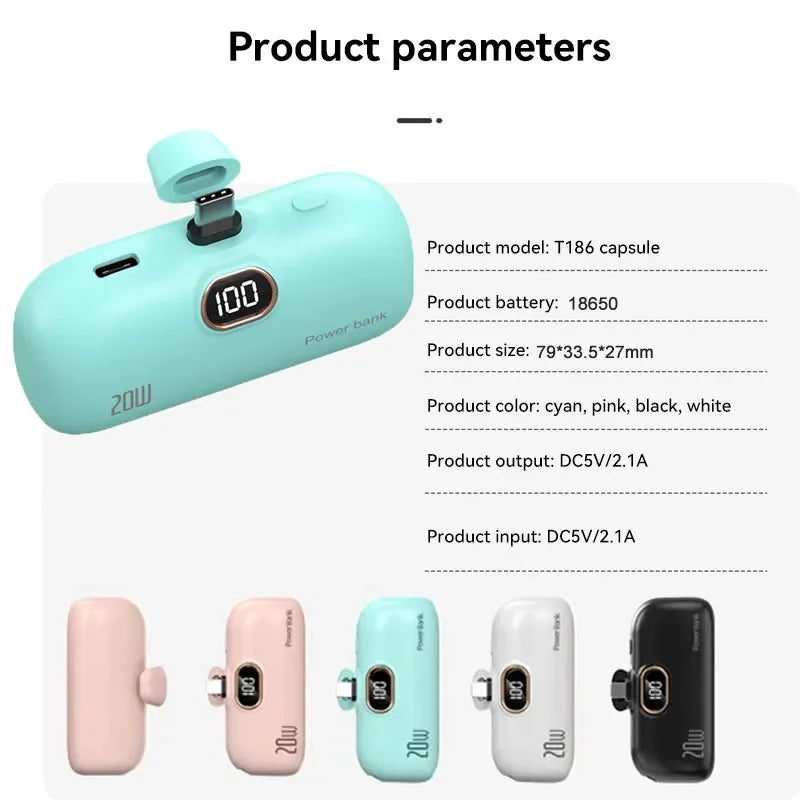 Portable Power Bank with Built-in Cable - 10000mAh Fast Charging Battery Pack