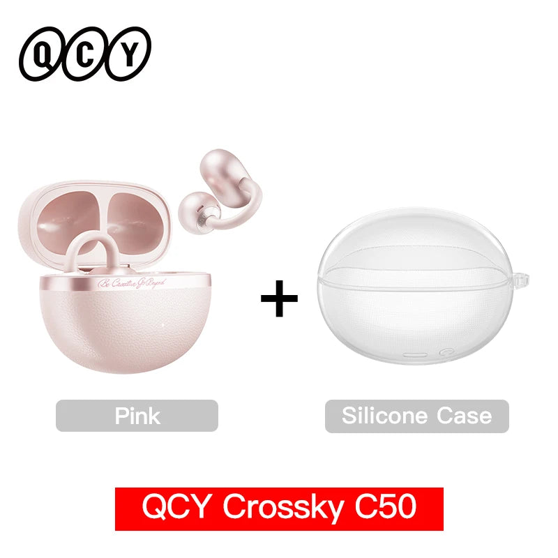 QCY Crossky C50 Open-Ear Bluetooth Earbuds - Wireless Clip-On Sports Headphones with AI Call Technology