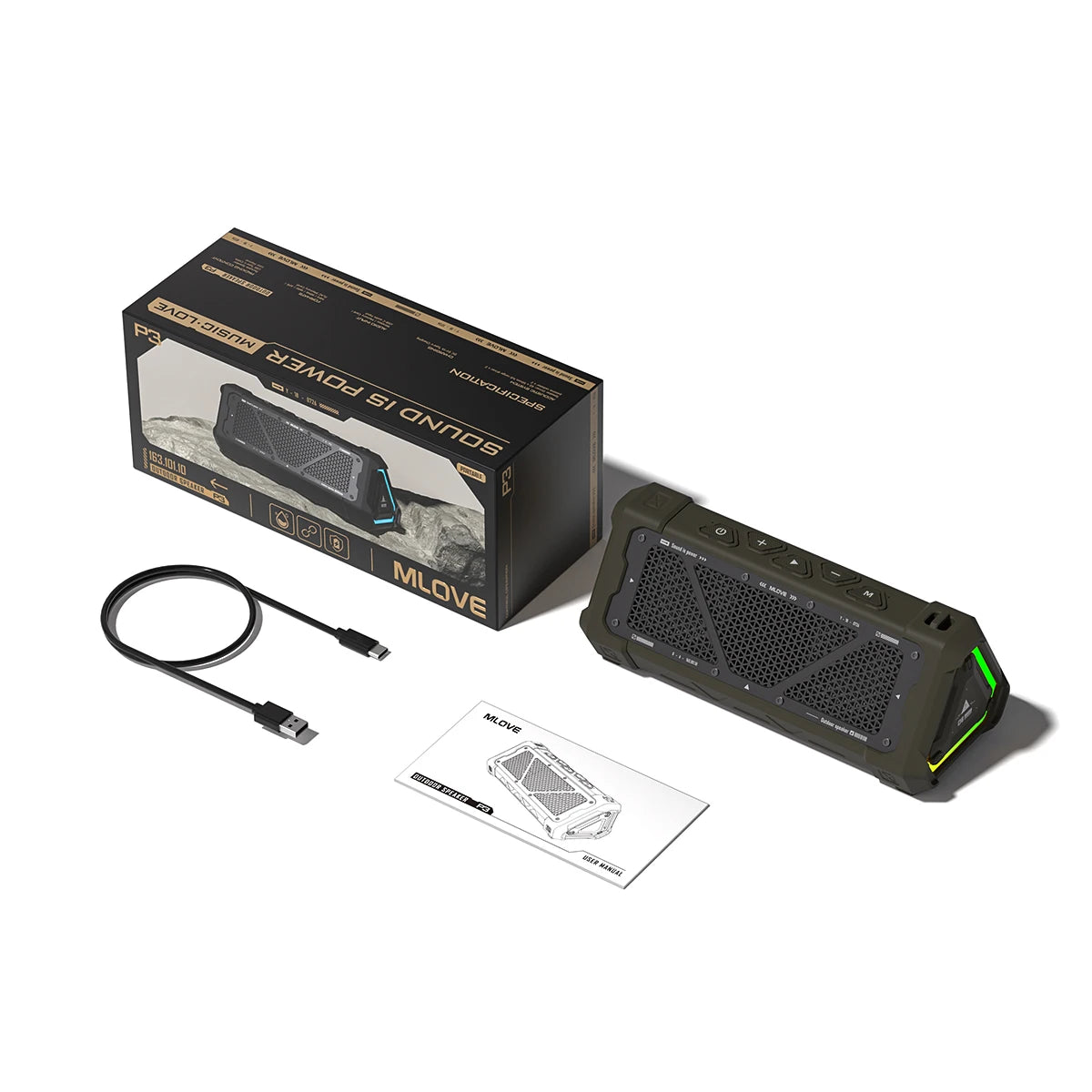 MLOVE P3 Portable Bluetooth Speaker - 40W Stereo Sound, IPX7 Waterproof, RGB Lighting