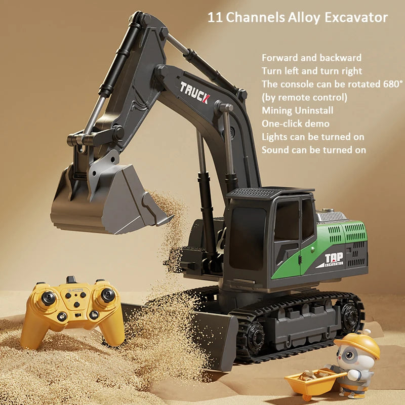 Remote Control Excavator Toy - 9 Channel RC Construction Vehicle with Lights & Sound