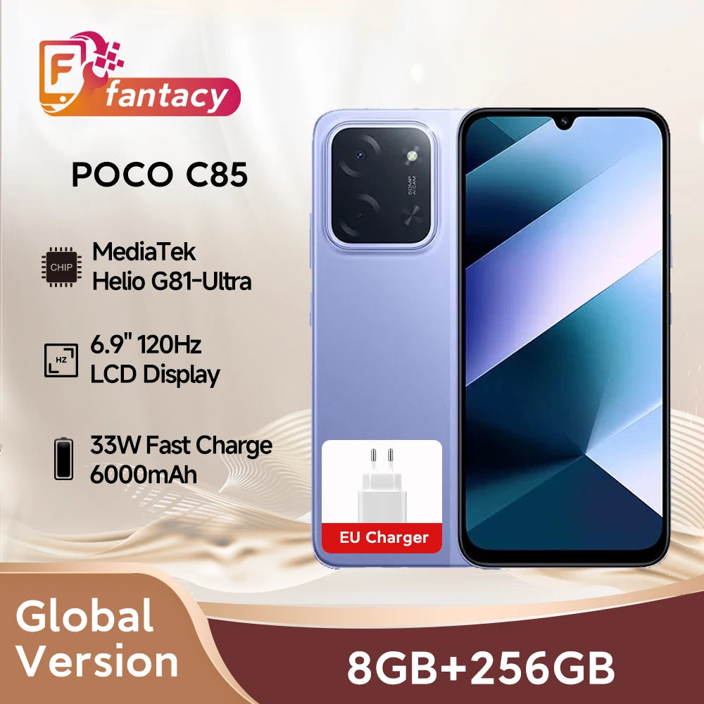 POCO C85 Smartphone - 6.9" 120Hz Display, 50MP Camera, 6000mAh Battery with 33W Fast Charging