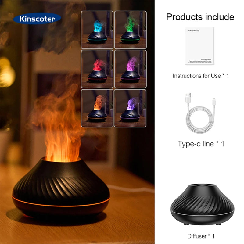 Volcanic Aroma Diffuser - 130ml USB Essential Oil Humidifier with Flame Light
