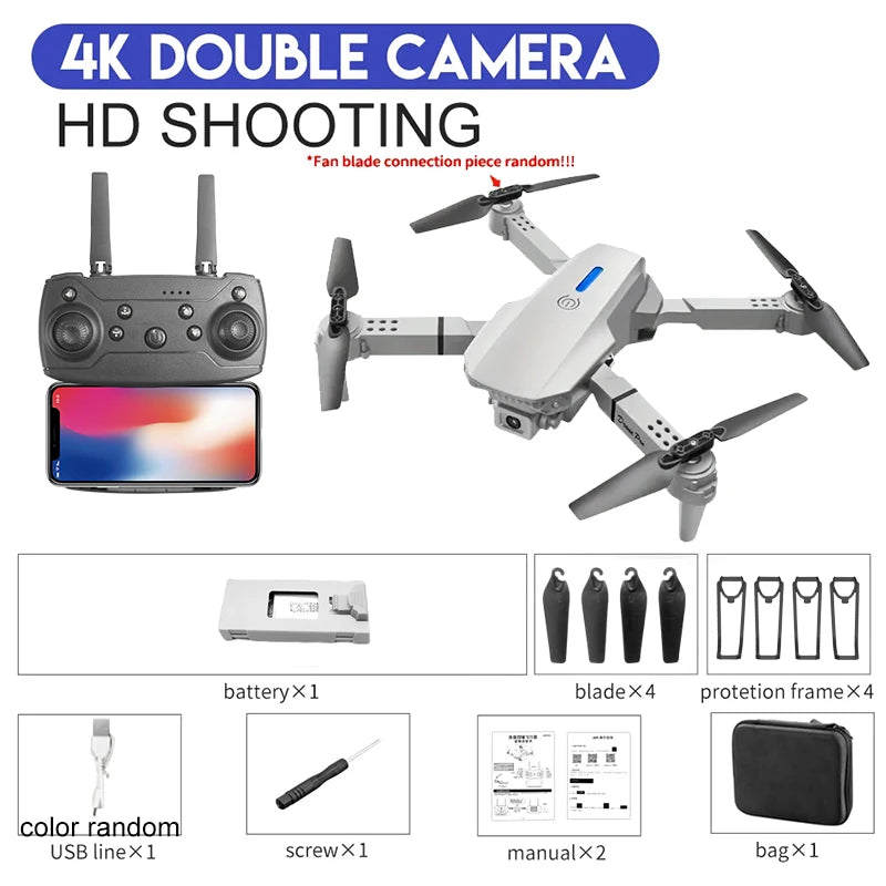 E88 Pro 4K Professional RC Drone with Wide Angle HD Camera - Foldable WiFi FPV Quadcopter