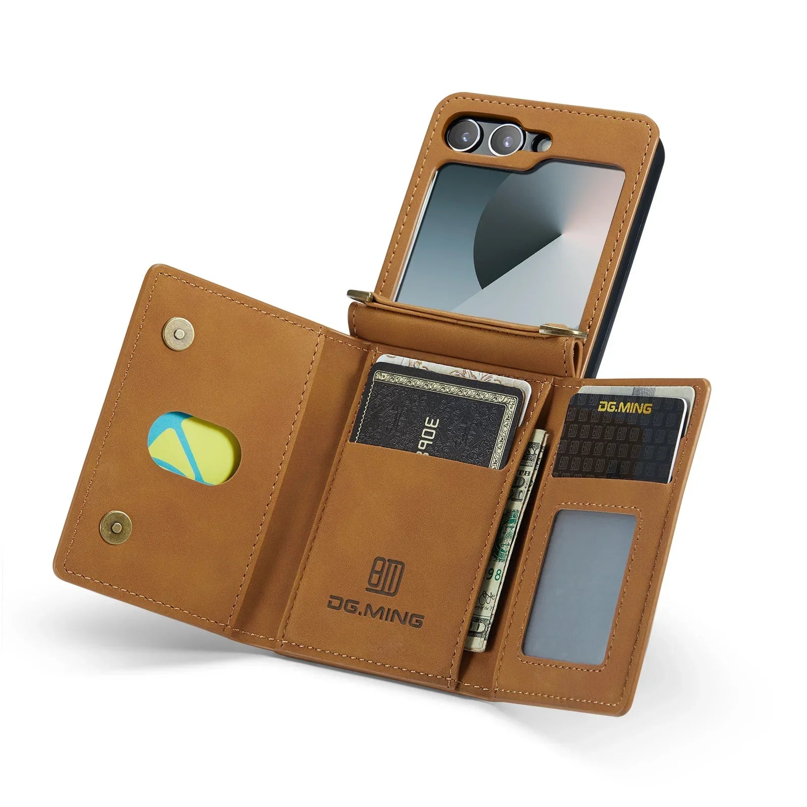 Premium Crossbody Leather Wallet Case for Samsung Galaxy Z Flip 7/6/5/4/3 5G - Triple Fold with Card Slots